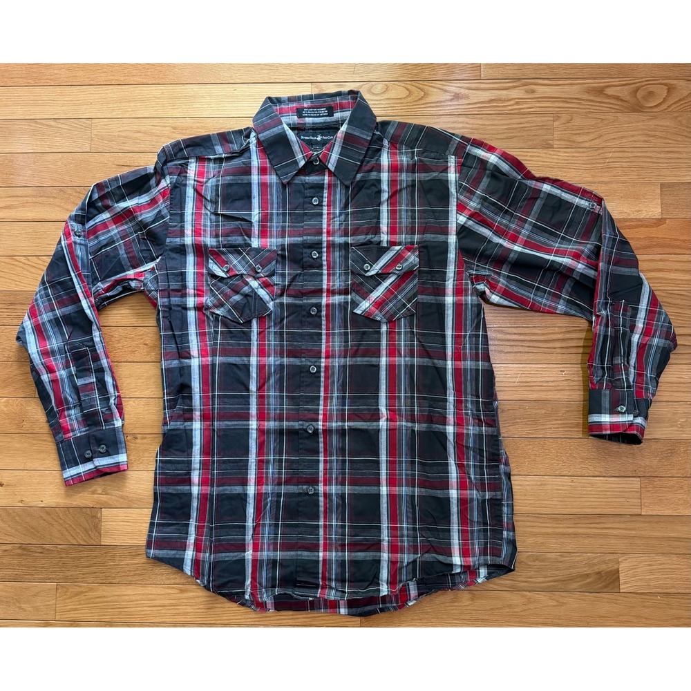 Beverly Hills Polo Club Mens Plaid Button Down Shirt Red Black White Large‎ L